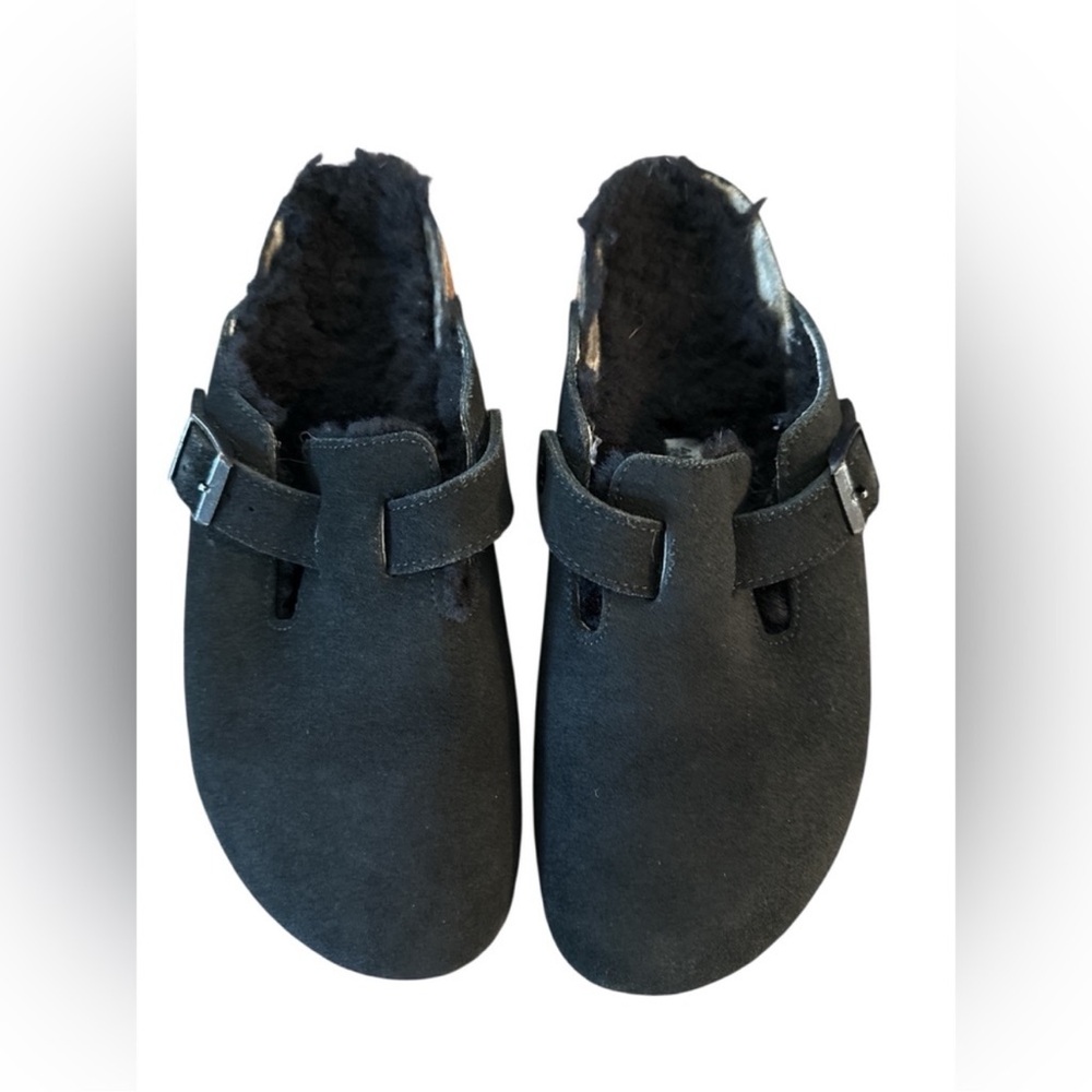 Black Suede Shearling-Lined Clogs - image 1